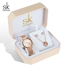 SK Top Luxury Women Watch Gift Set For Wedding Rose Gold Bracelet Necklace Jewelry Gift Set For Wife Regalo de San Valentin